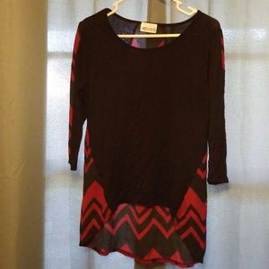 Red and black chiffon chevron panel top
